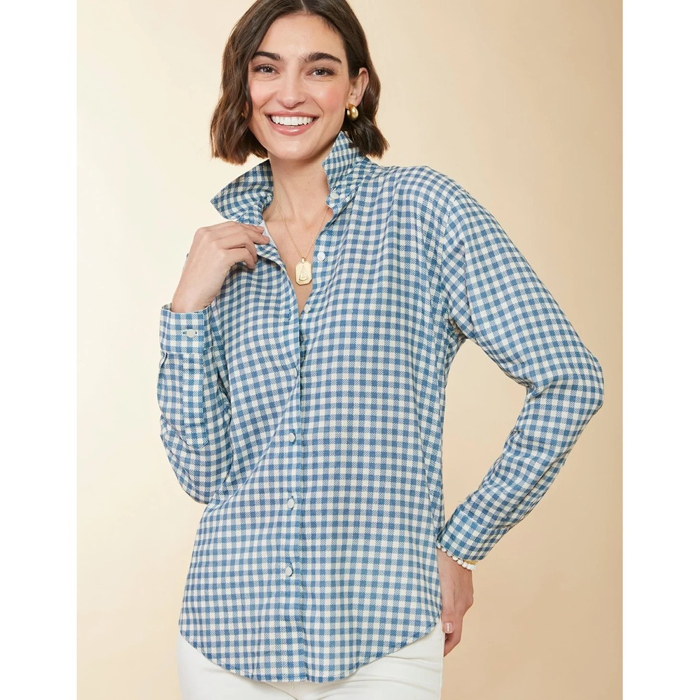 Spartina 449 Aida Relaxed Fit Buttondown Shirt Clara Gingham Bluestone M NWOT